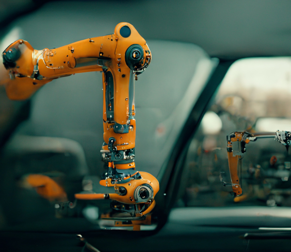 Industrial machine robotic arm automation in car and vehicle fac